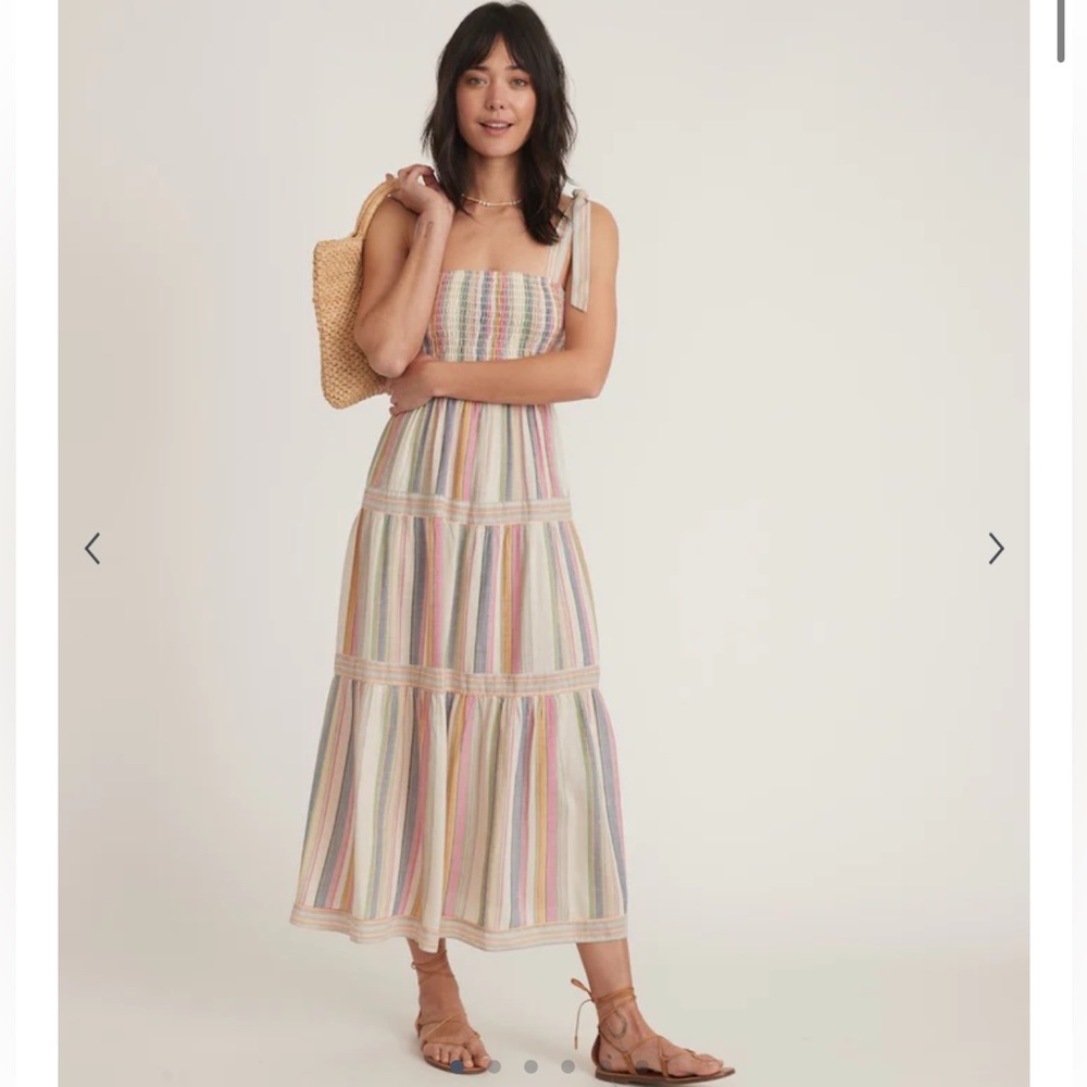 Marine Layer Selene Smocked Tiered Maxi Dress in Beachy Stripe